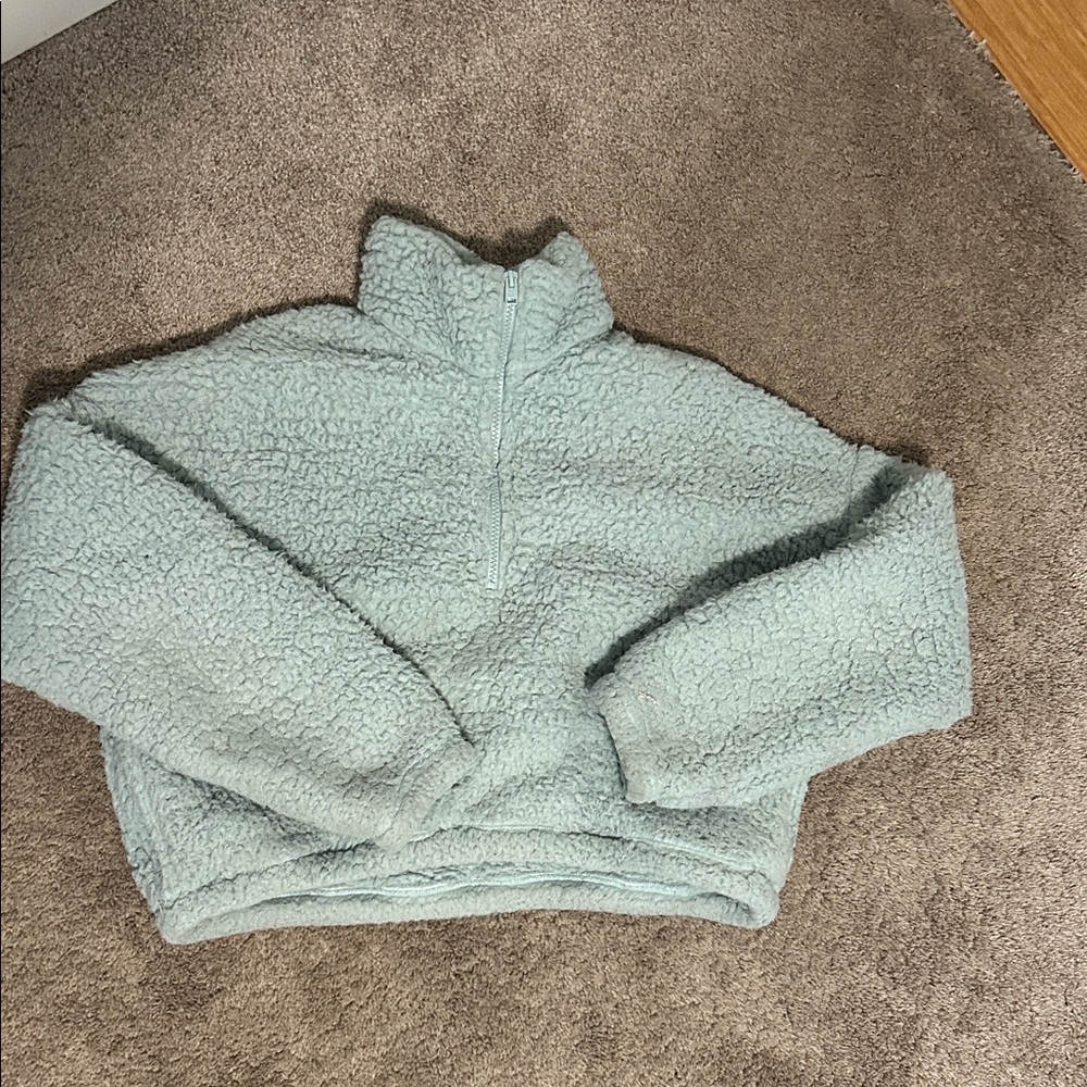 Hollister Plush Sherpa Quarter-Zip Pullover in Light Mint